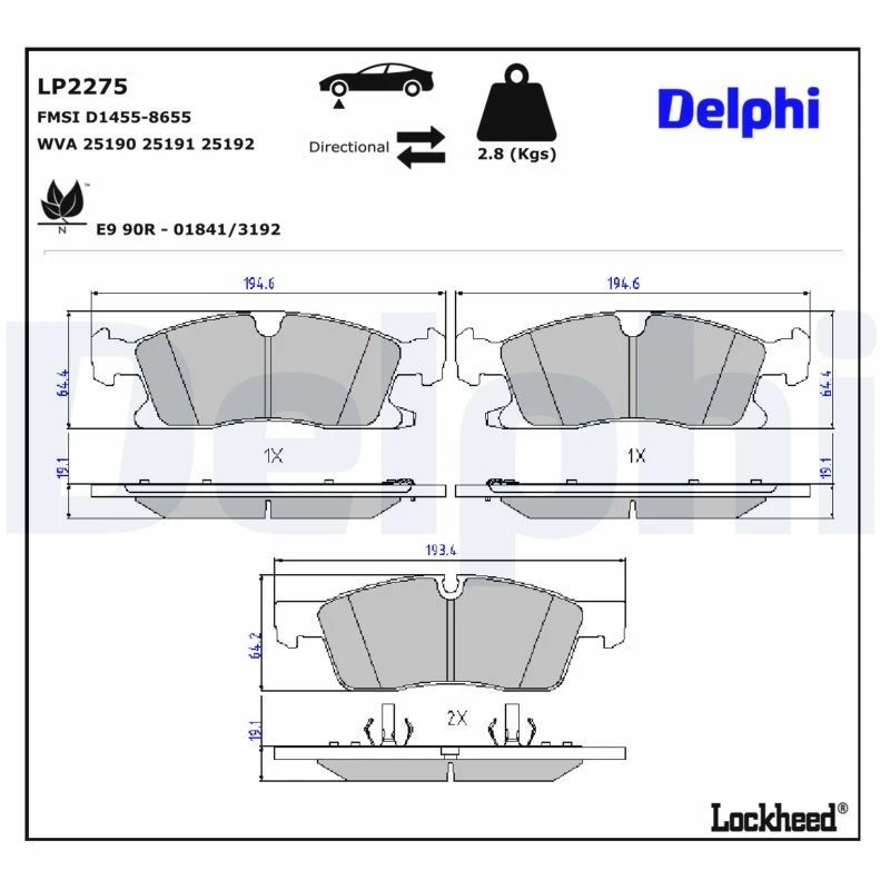 Image of DELPHI Brake pad set DELPHI LP2275