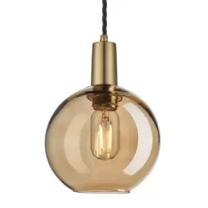 Image of Industville Sleek Tinted Glass Globe Amber Pendant / 7" Pewter Holder