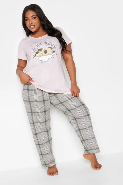 image of 'Do Not Disturb' Check Print Pyjama Set