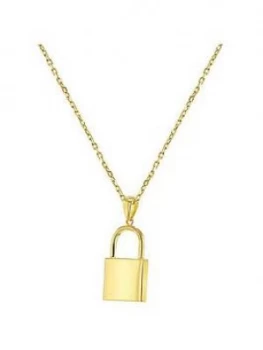 image of The Love Silver Collection Gold Plated Sterling Silver Padlock Adjustable Pendant Necklace