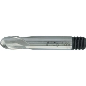 Image of 12.00MM Series 39 HSS-Co 2 Flute Threaded Shank Short Series Ball Nosed Slot Drills - Uncoated