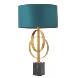 image of Trento Table Lamp Antique Gold Leaf & Teal Satin Fabric