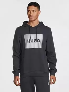 Image of HUGO Duratschi_g Metalic Logo Overhead Hoodie - Dark Blue, Dark Blue Size M Men