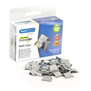 image of Rapesco Supaclip 40 Refill Clips for 40 Sheets of 80gsm Stainless Steel Silver Pack of 200