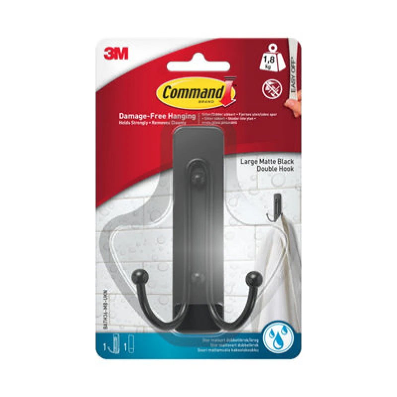 Image of Command Bath Large Double Adhesive Hook - Matte Black Black