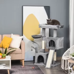Image of PawHut Cat tree Tower 111cm Climbing Kitten Activity Centre with Sisal Scratching Post Pad Perch Hanging Ball Hammock Condo Toy Grey