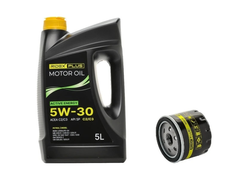 Image of RIDEX PLUS 100908O0143P Oil change kit (oil filter + engine oil) Oil change kit (oil filter + engine oil) (100908)