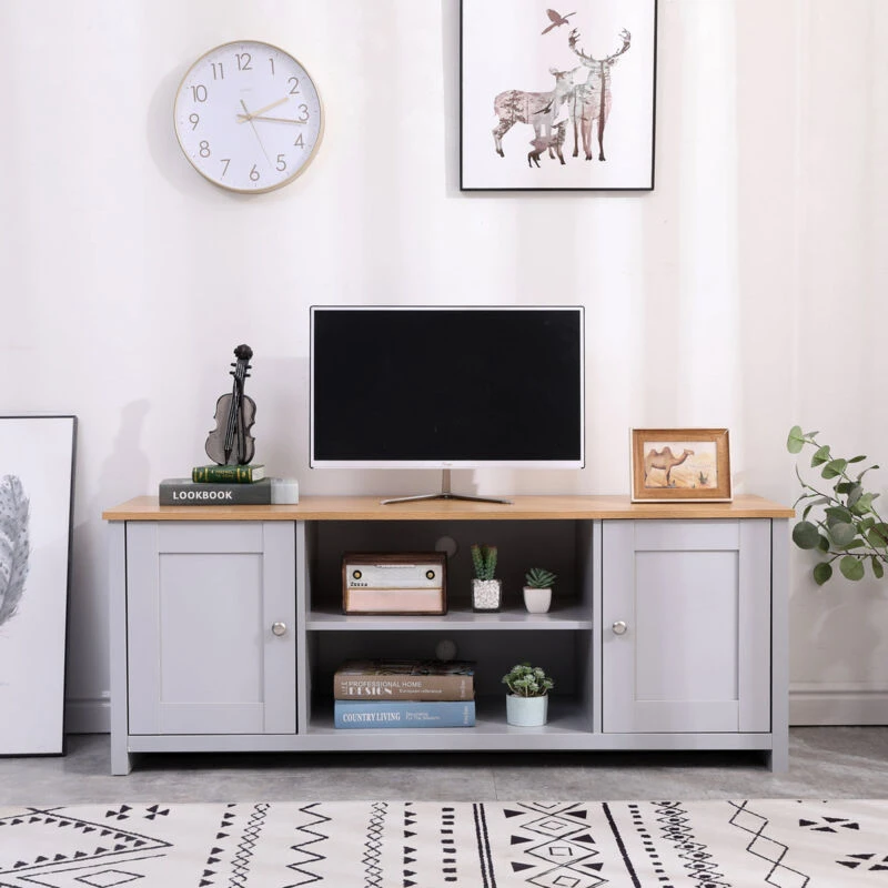 Image of FURNITURE HMD Furniture Hmd - tv Stand Storage Cabinet tv Unit with 2 Doors Grey-130x39x50cm(WxDxH) 21736-HMD
