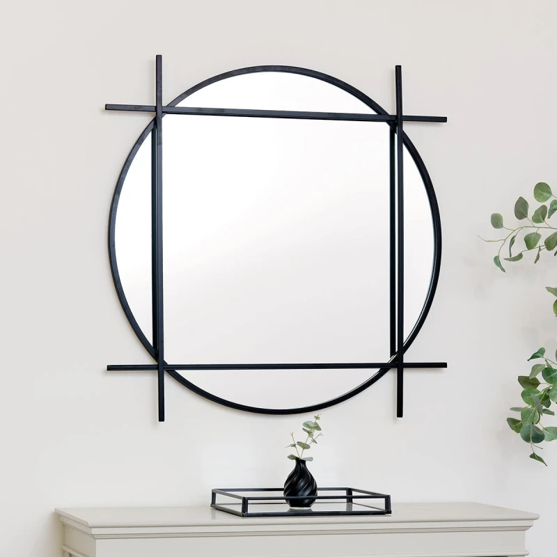 Image of Melody Maison Large Round Black Wall Mirror 97cm X 97cm Black