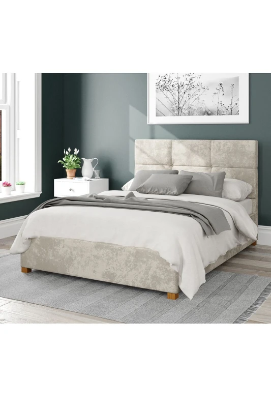 Image of Aspire Aspire Caine Upholstered Ottoman Storage Bed, Mirazzi Velvet Fabric in Ivory Size: Double Ivory Double Unisex 5057632188137