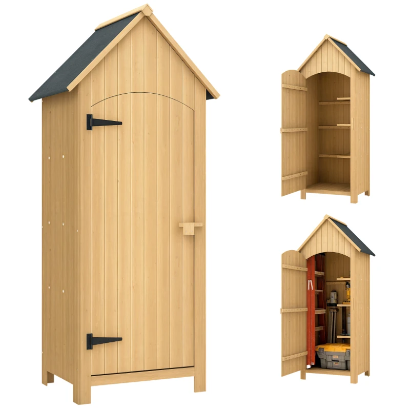 Image of Outsunny Wooden Small Garden Shed with 3 Shelves and Tilt Roof, Brown 845-246ND