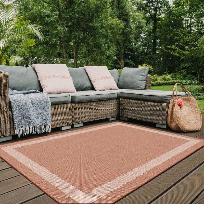 Image of THE RUGS Reversible Outdoor Rugs in Bordered Design Duo Weave Collection in Orange Size: 120cm x 170cm Orange Unisex 120cm x 170 cm