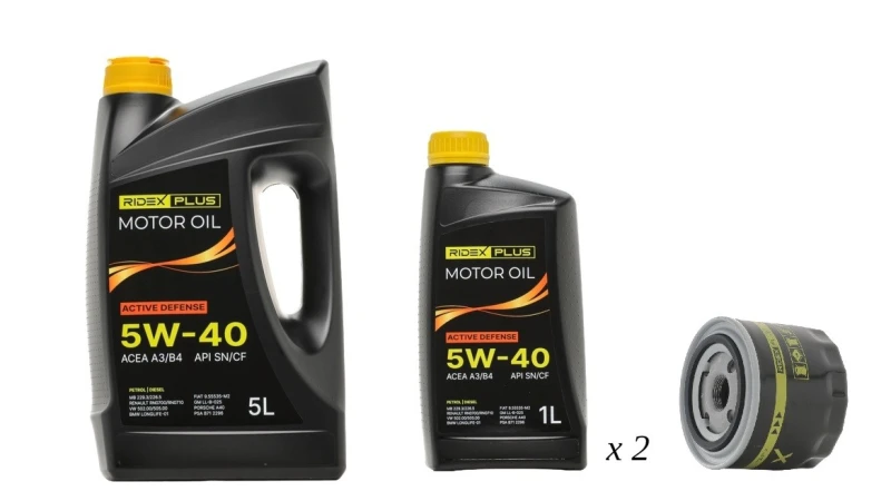 Image of RIDEX PLUS 100908O0068P Oil change kit (oil filter + engine oil) Oil change kit (oil filter + engine oil) (100908)