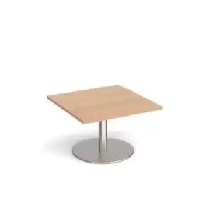 image of Monza square coffee table with flat round brushed steel base 800mm - beech