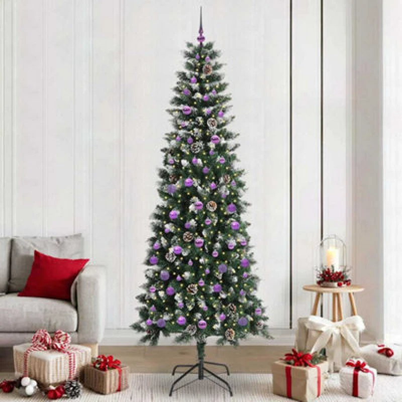 Image of vidaXL Artificial Christmas Tree with 300 LEDs, Lilac Balls Green 96 x 96 x 240 cm, Green 3395850