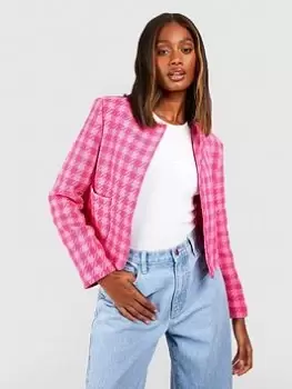 Image of Boohoo Boucle Jacket - Pink, Size 8, Women