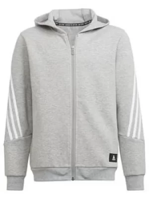 image of Adidas Boys Future Icons 3 Stripe Full Zip Hood, Grey/White, Size 15-16 Years