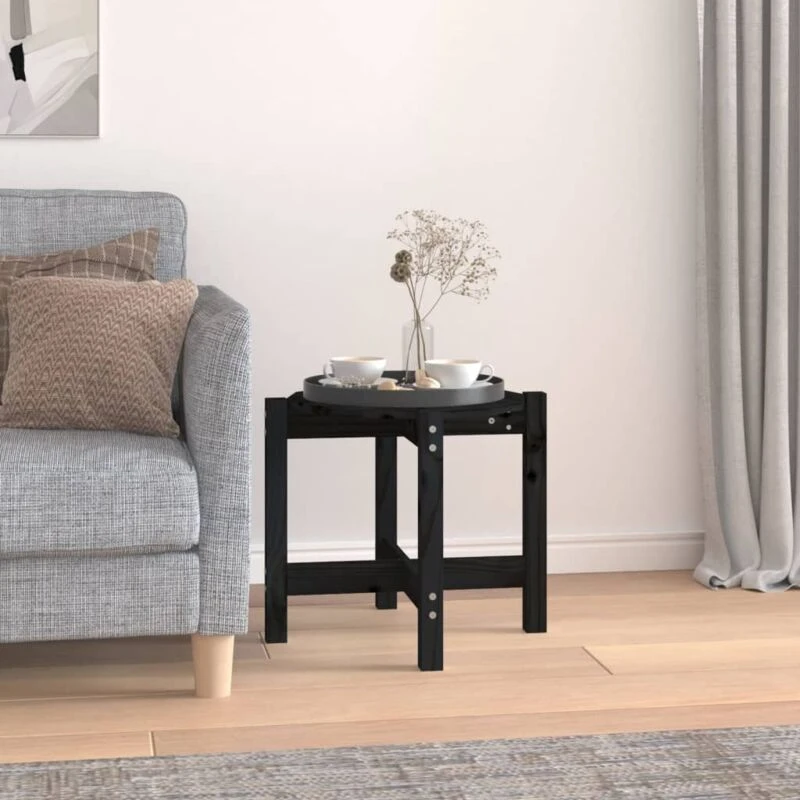 Image of Vidaxl Coffee Table Black Ø 52.5X45cm Solid Wood Pine, Black 822311