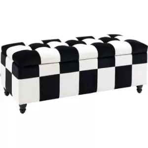 image of Homcom - 114 x 47 x 47cm Velvet Storage Ottoman, Button-tufted Footstool Box - Black, White