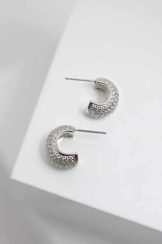 Image of Jon Richard Jon Richard Rhodium Plated Cubic Zirconia Half Hoop Earrings Silver female