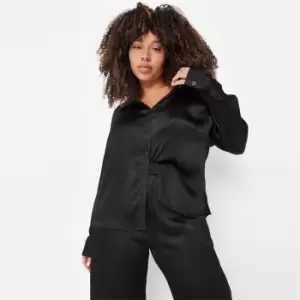 image of Missguided Hammered Satin Osized Shirt Coord - Black