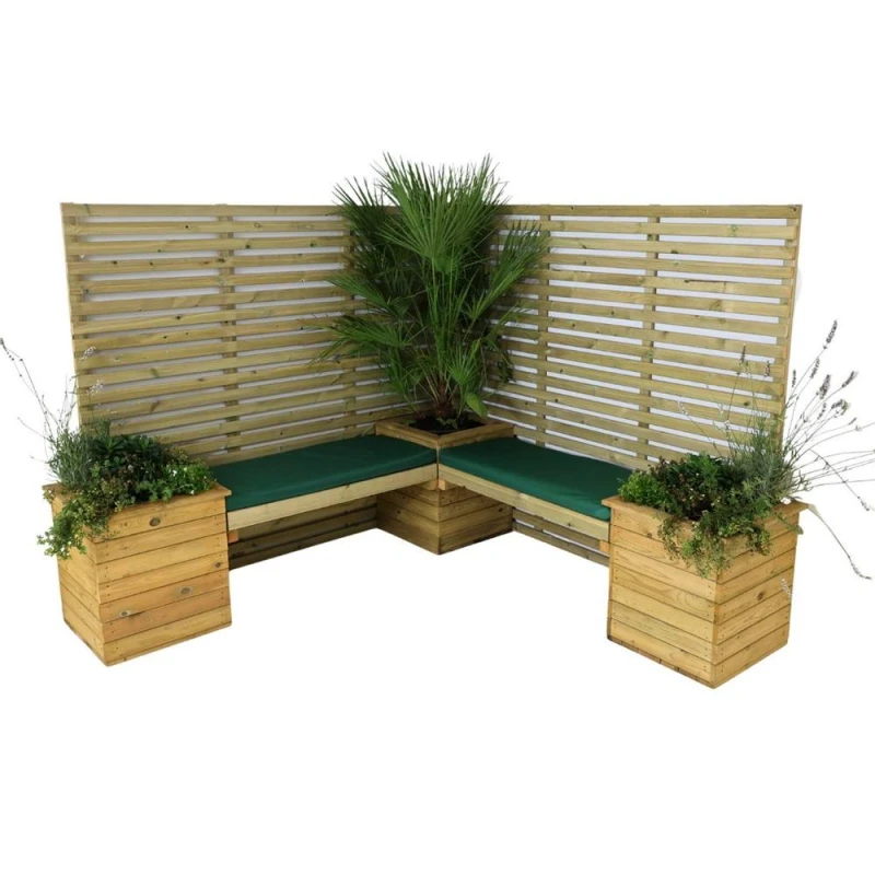 Image of Churnet Valley Garden Furniture Ltd Corner Planter Bench with 2 Seat Panels - Set of Cushions Included in Light Tan Light Tan Unisex