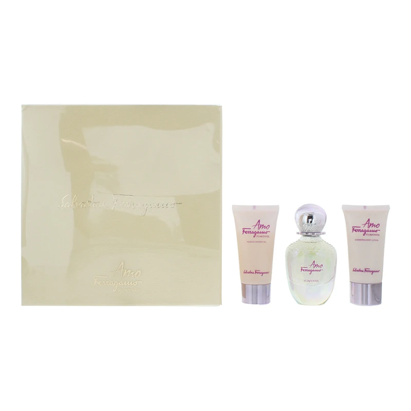 Image of Salvatore Ferragamo Amo Flowerful 3 Piece Gift Set: Eau de Toilette 50ml - Body