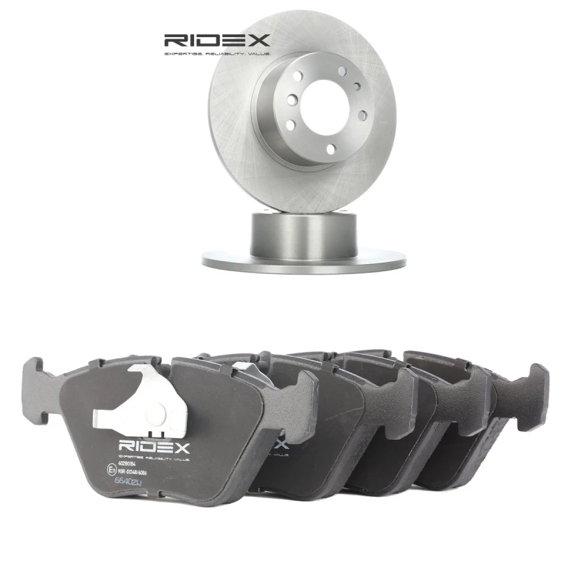 Image of RIDEX 3405B2786 Brake disc and pads set Front Axle, Brake Disc Type: Solid, excl. wear warning contact Brake Set,disc brakes (3405)