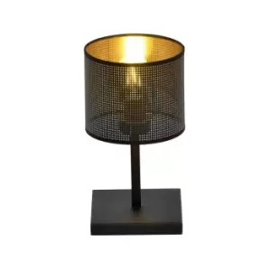 Image of Emibig Jordan Black Table Lamp with Round Shade with Black, Gold Fabric Shades, 1x E27