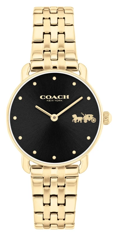 Image of Coach 14504302 Womens Elliot (28mm) Black Dial / Gold-Tone Watch