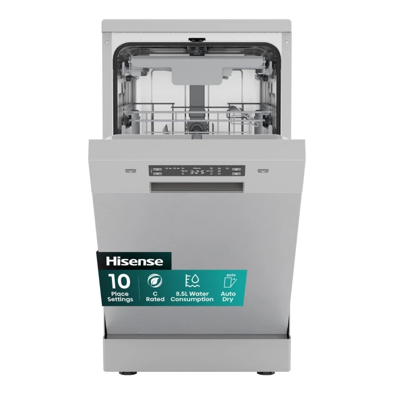Image of Hisense Freestanding Slimline Dishwasher - Auto Dry C-Rated Silver HS523C15XUK Silver