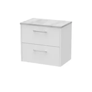 image of Hudson Reed Juno 600mm Wall Hung 2 Drawer Vanity & Bellato Grey Laminate Top - White Ash