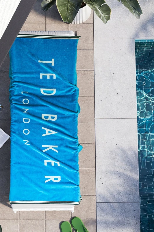 Image of Ted Baker 'TB Logo' Cotton Beach Towel Blue