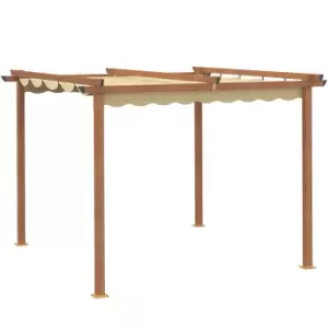Image of Outsunny 3 x 3m Outdoor Pergola Canopy Patio Gazebo Sun Shelter with Retractable Roof Aluminium Frame for Garden, Khaki
