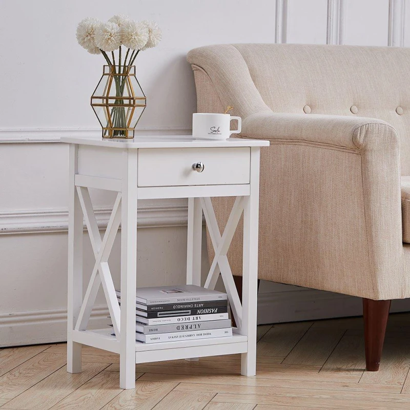 Image of Cottonfy UK X-Shaped Side Design Bedside Table White White M