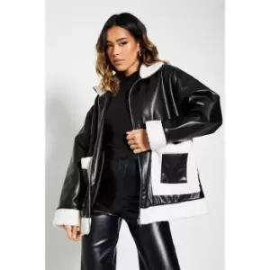 Image of I Saw It First Pu Borg Lined Zip Up Jacket - Black