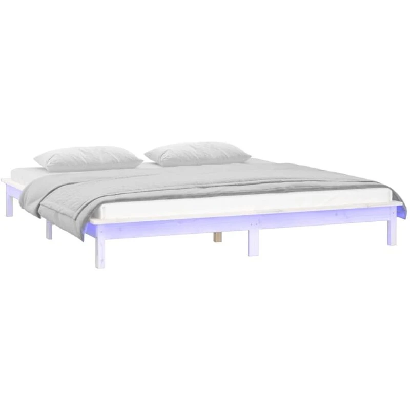 Image of vidaXL LED Bed Frame White 160x200cm Solid Wood, White 820617