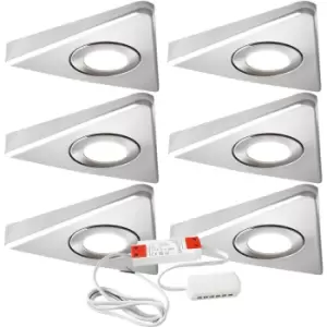 Image of 6x BRUSHED NICKEL Triangle Surface Under Cabinet Kitchen Light & Driver Kit - Natural White LED