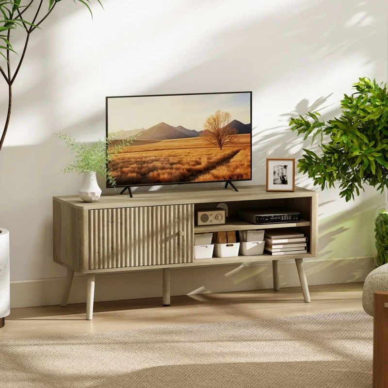 Image of HOMCOM HOMCOM TV Stand Cabinet with Storage for TVs up to 55", Oak in Light Oak Light Oak One Size Unisex 5063603765771