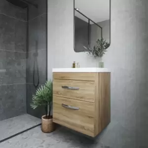 Image of Nuie - Athena Wall Hung 2-Drawer Vanity Unit with Basin-1 500mm Wide - Natural Oak