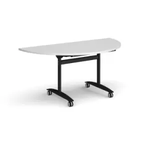 image of Semi circular deluxe fliptop meeting table with Black frame 1600mm x 800mm - white