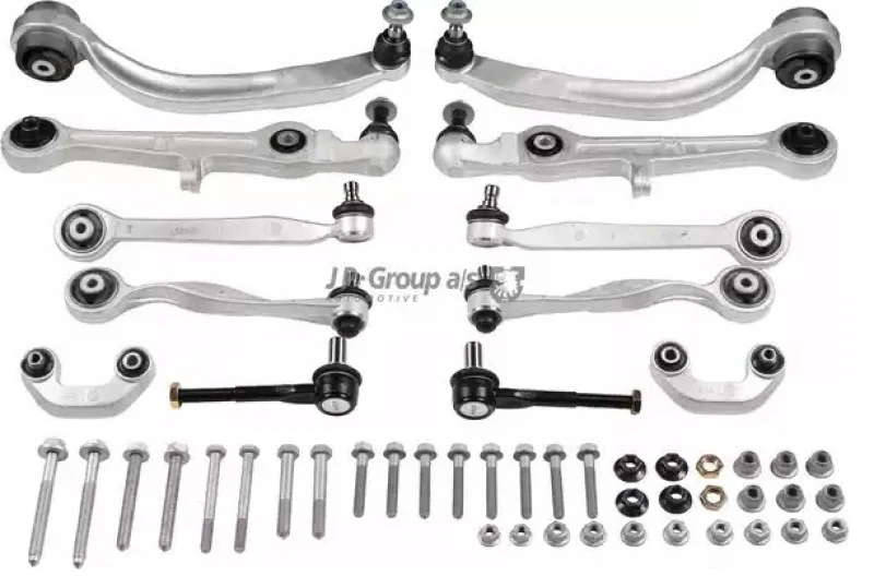 Image of JP GROUP 1140108210 Control arm repair kit JP with suspension rod, Front Axle Left, with accessories, Control Arm Suspension Kit (772)