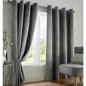 Image of Alan Symonds Blackout Curtains Eyelet Ring Top, Polyester Velvet, Silver 66 X 54 - Silver