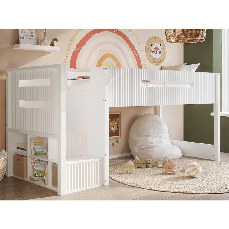 Image of Flair Luca Ribbed Mid Sleeper Bed in White Size: Single White Unisex Single