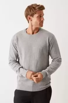 image of Mens Long Sleeve Textured Crew Neck Jumper