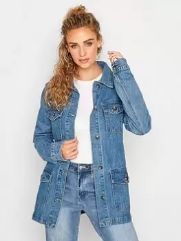 Image of Long Tall Sally Denim Belted Jacket - Blue Size 12, Women
