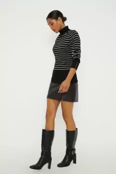 Image of Stripe Roll Neck Button Cuff Jumper