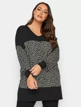 Image of Yours Leopard Print Panel Long Sleeve Top, Black, Size 16, Women