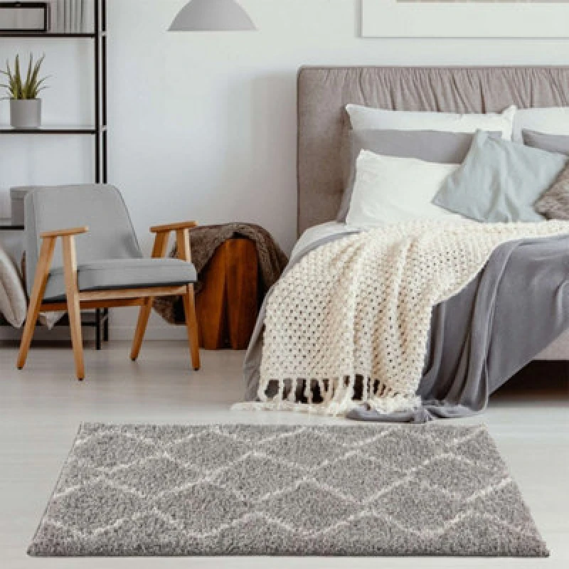 Image of The Rugs Moroccan Shaggy Grey Living Room Rug 810