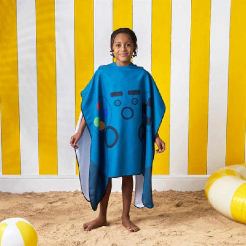 Image of OHS OHS Poncho Beach Towel Hooded Quick Dry Microfibre Soft Absorbent in Blue Blue One Size Unisex 5027434211326